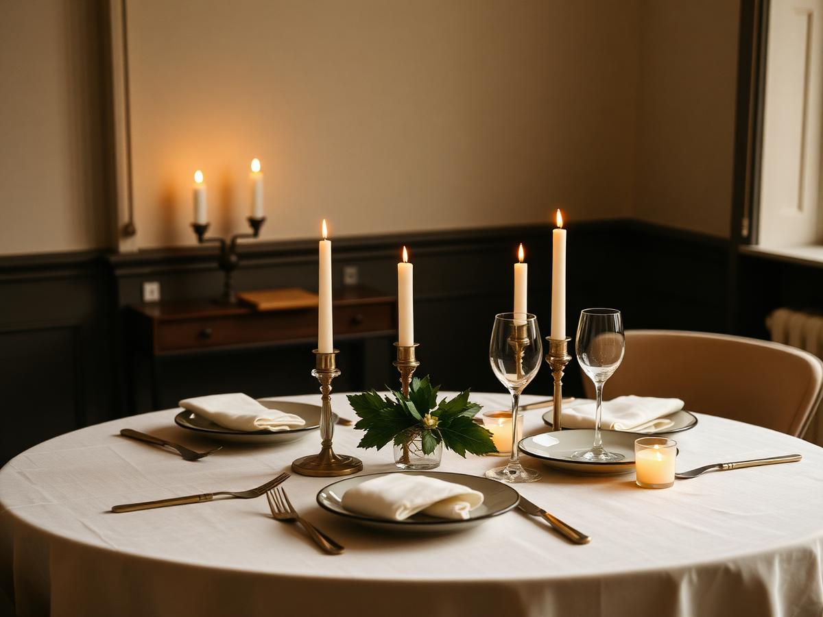 Sfeervol gedekte tafel bij kaarslicht